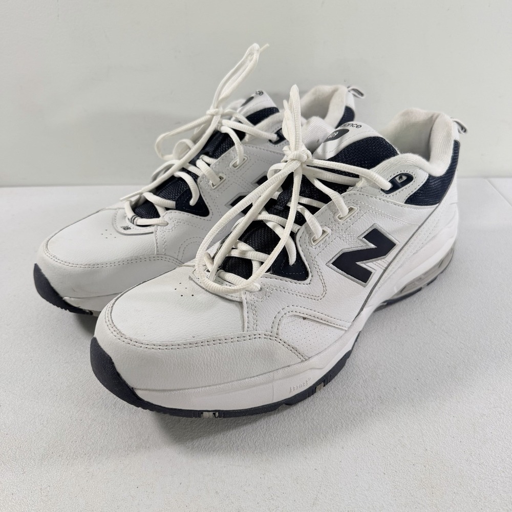 New Balance 609 V2 Men's White Navy Blue Leather Walking Shoes Sneakers Size 14